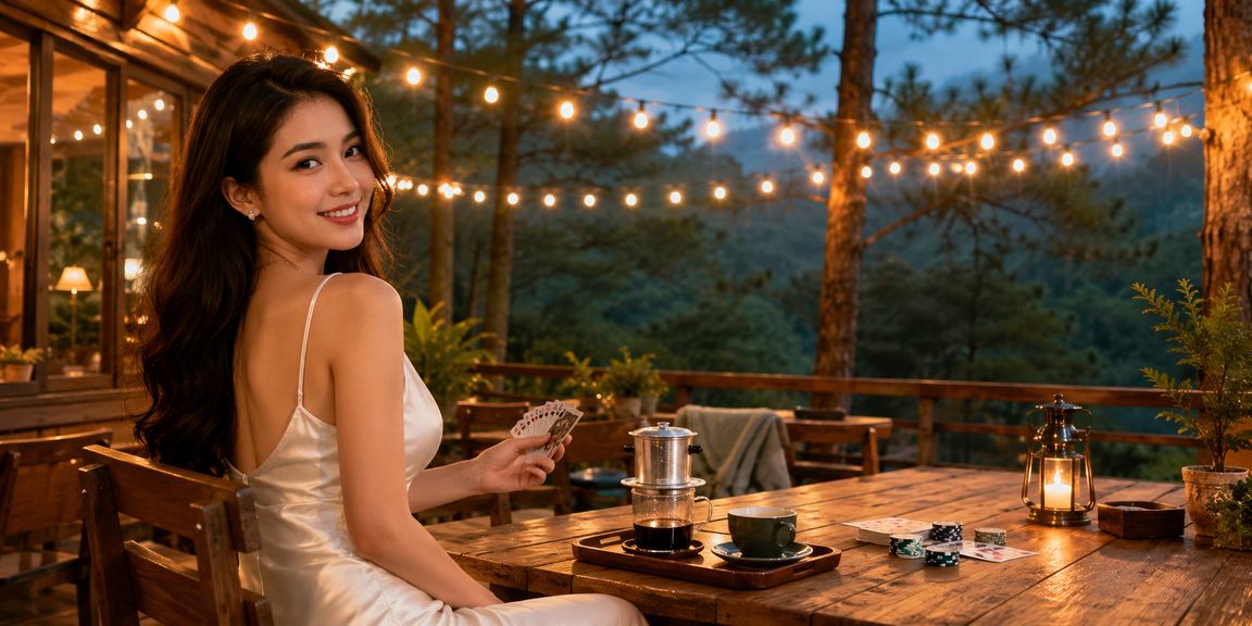 Người chơi đọc phân tích kèo tại quán cà phê Đà Lạt với giao diện game18